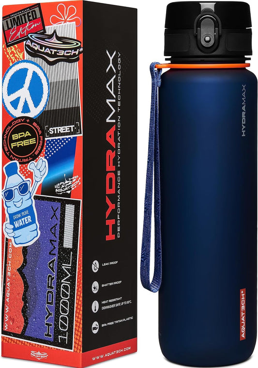 AQUAT3CH Hydramax Sports Water Bottle 1L - Water Bottle with Fruit Infuser – water bottle 1l - BPA-Free Plastic Gym Water Bottle – Leakproof Drinking Bottle for Running, Gym, Travel, Outdoor, Fitness